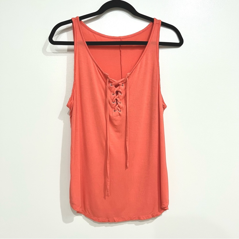 Coral Lace Up Front Tank